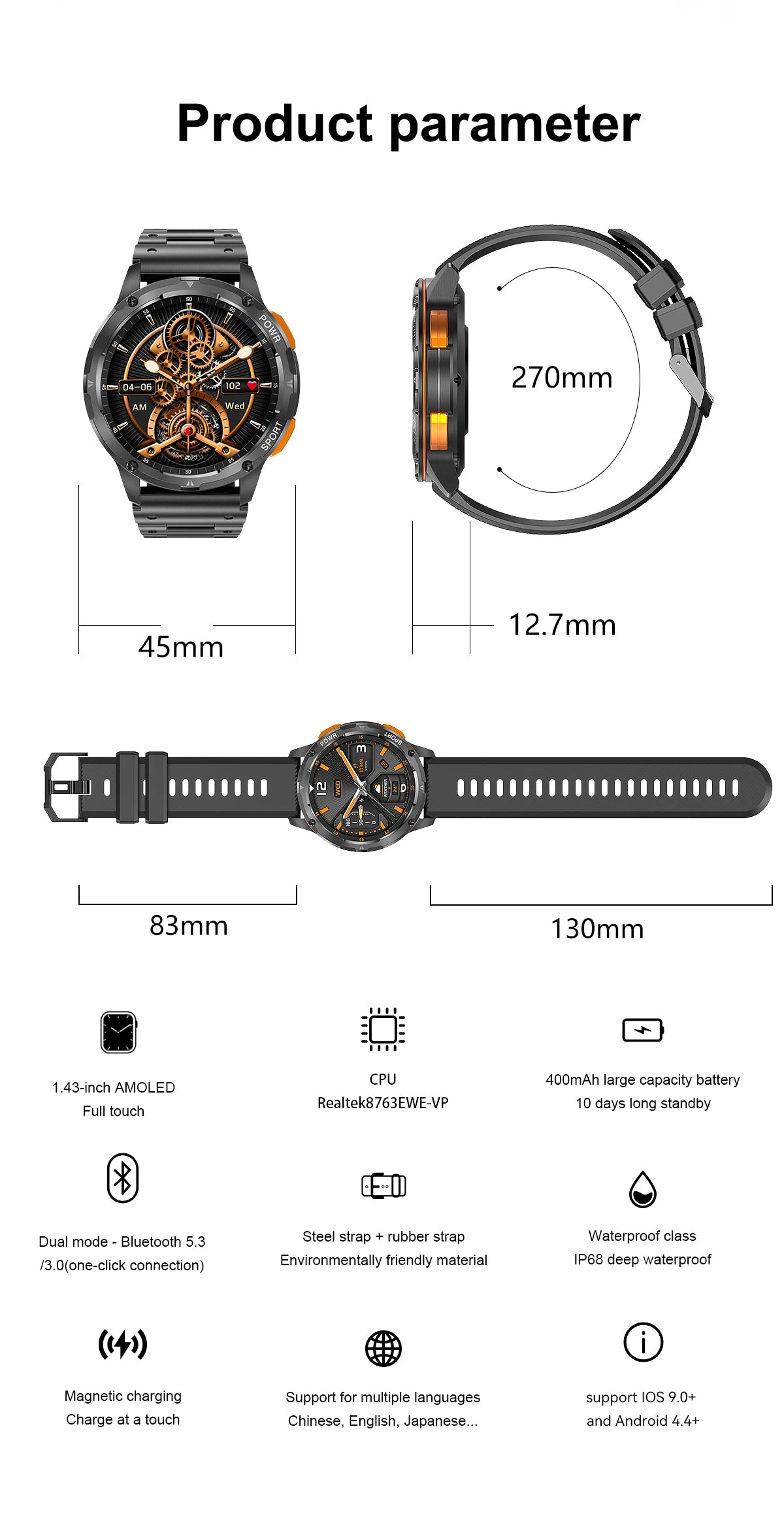 Reloj inteligente SV08 AMOLED Sport