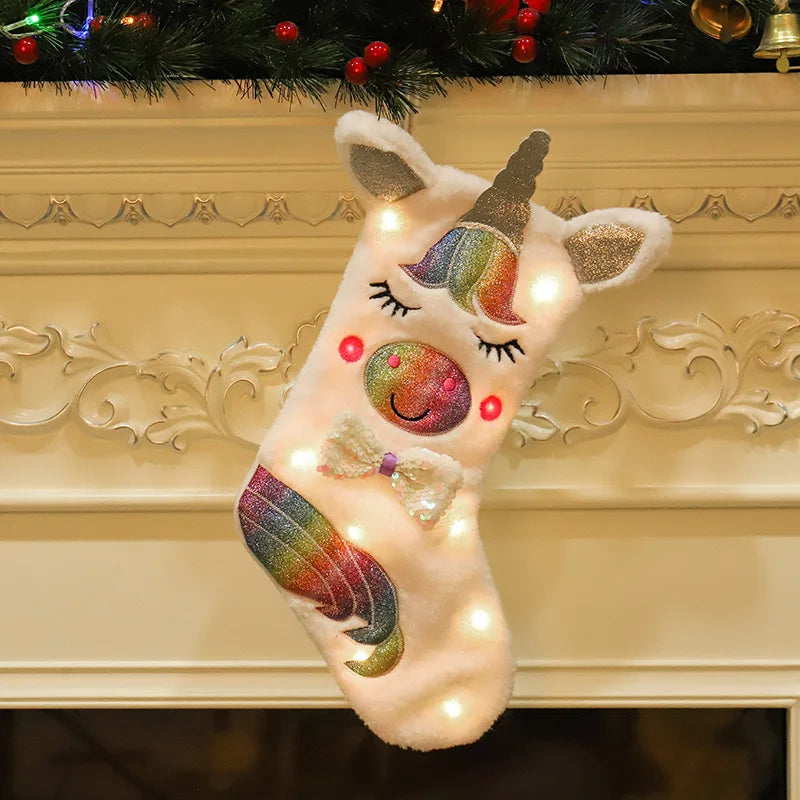 Calcetín navideños estilo unicornio LED.